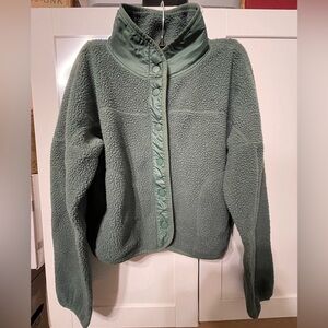 Old Navy Big Girls’  Olive Teddy Jacket semi cropped. L(10/12)